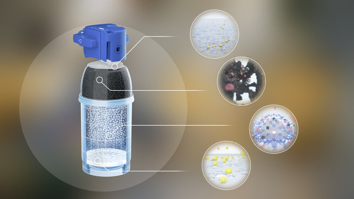 Cargar vídeo: Under-sink water filter cartridge shown from different views