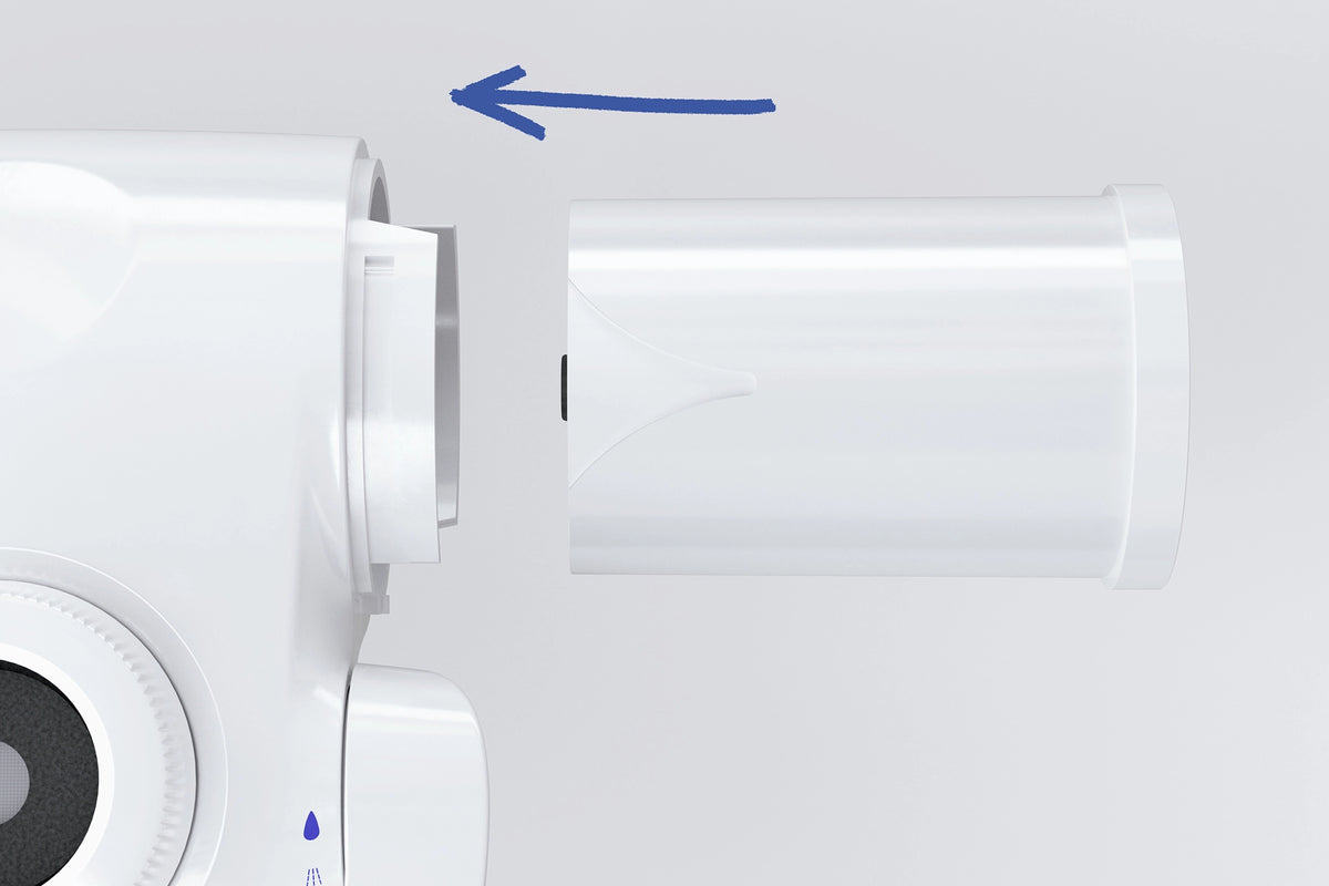 BRITA ON TAP V faucet filter with cover removed for filter replacement.